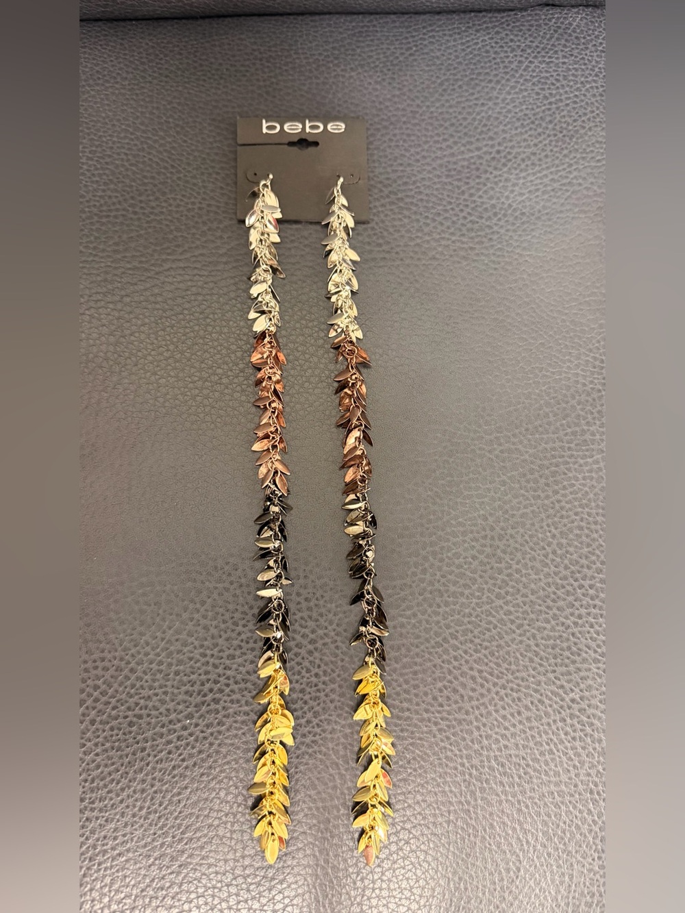 bebe Multi-Tone Leaf Drop Earrings - Gold, Rose Gold, Silver, dark grey Y2K